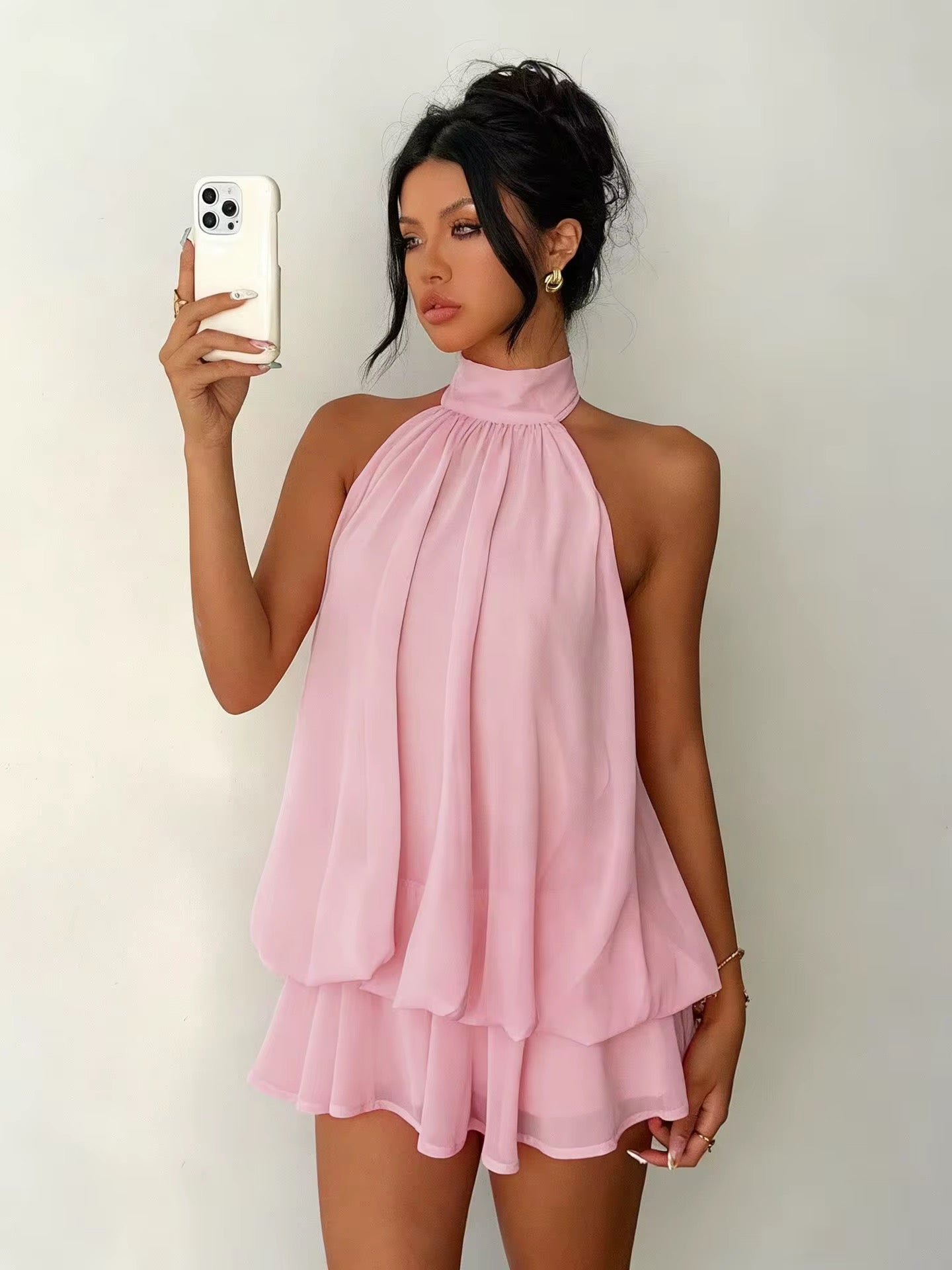 Birthday Dress - Backless Ruffle Mini with neck tie