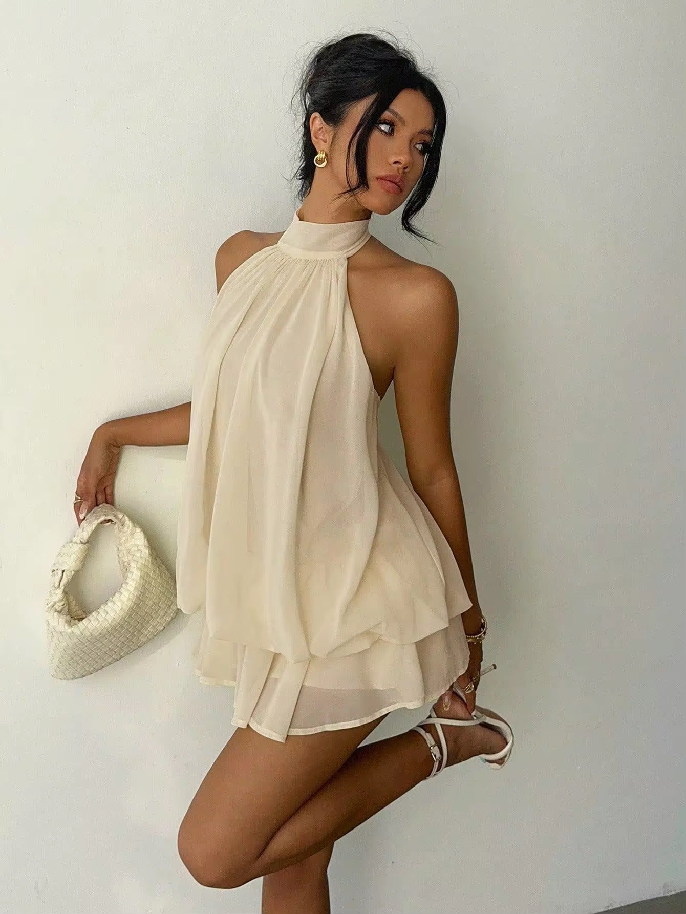 Birthday Dress - Backless Ruffle Mini with neck tie